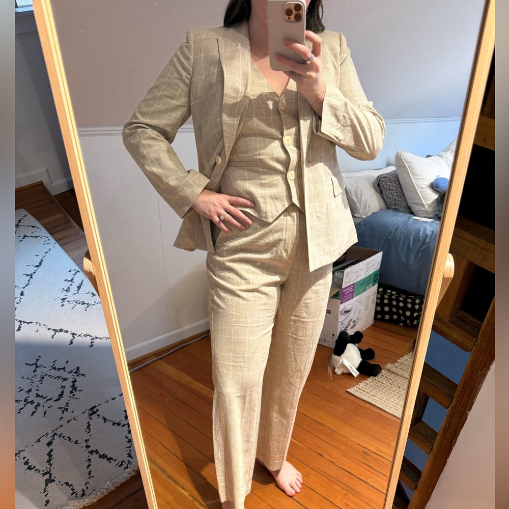 Madewell Beige windowpane Blazer, Vesg & Pants Suit - Picture 2 of 10